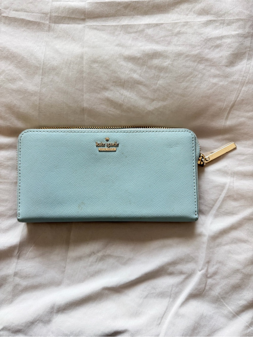 kate spade Powder Blue Zip-Around Wallet with Gold Hardware